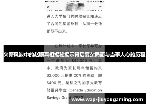 欠薪风波中的赵鹏真相揭秘揭示背后复杂局面与当事人心路历程